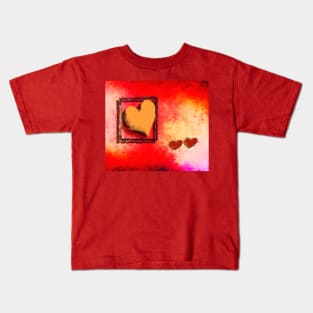 Golden Boxed Heart And Two Red Kids T-Shirt